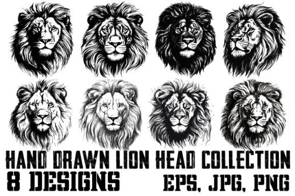 Download Collection of Hand Drawn Lion Head - Premium Bundle